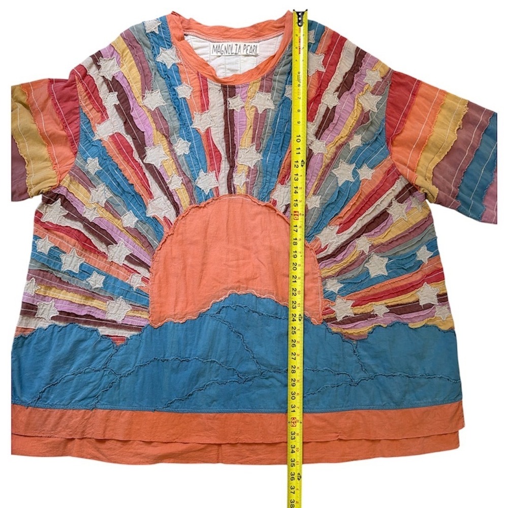 Magnolia Pearl Sunburst Star Patchwork Cotton Oversized Top Multicolor Boho OS - Picture 8 of 11